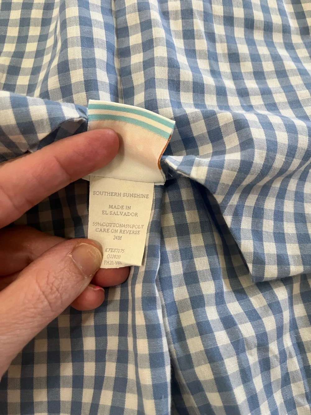 Southern Sunshine Boys Smocked Pumpkin Blue Gingham Longall Romper, Size 24M